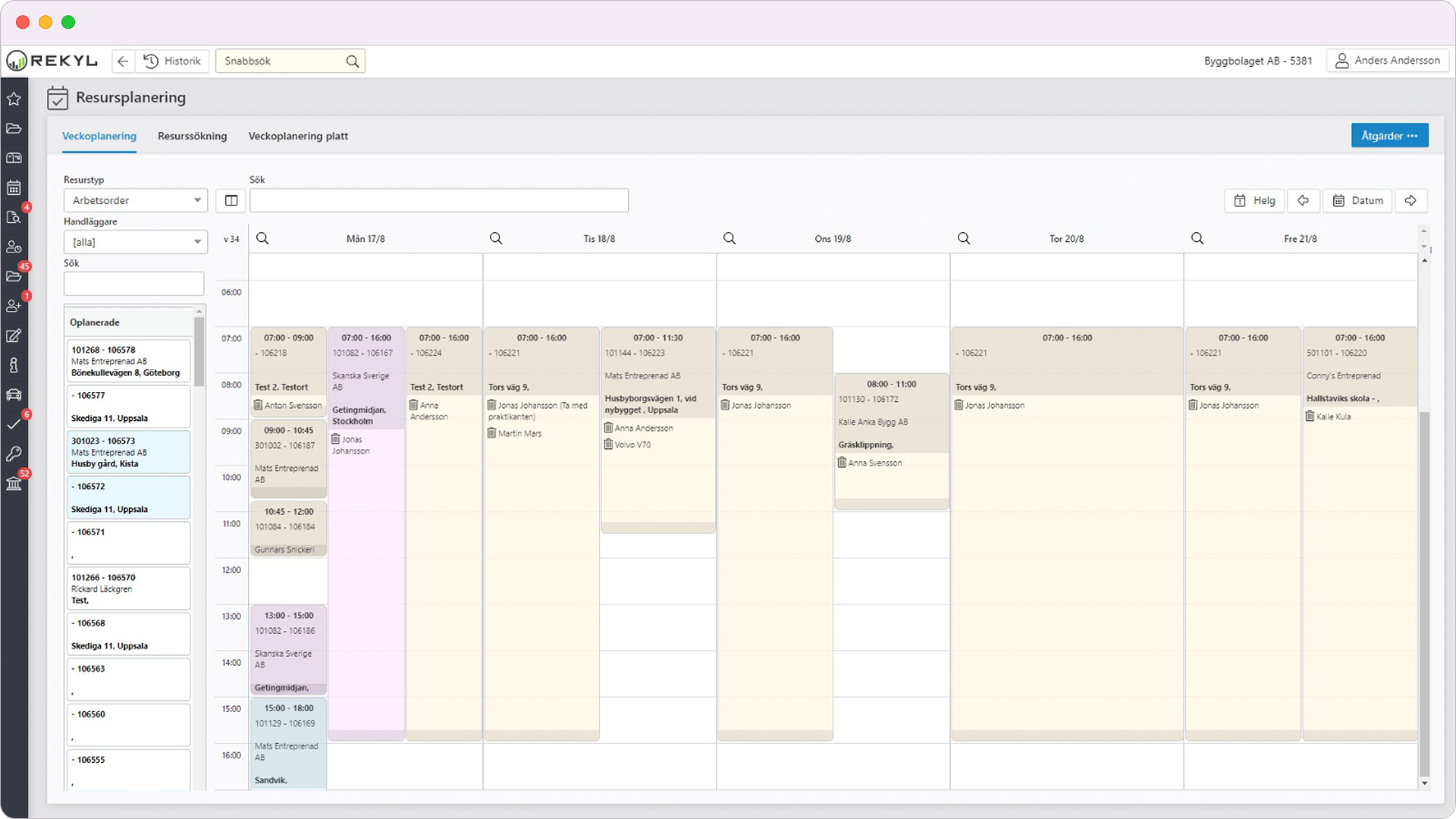 Kalendervy för enkel resursplanering i REKYL